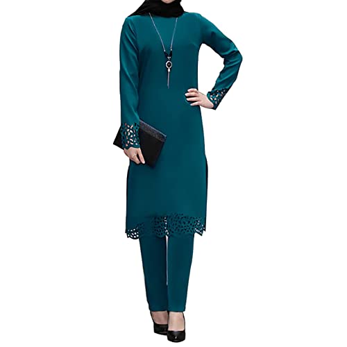 Muslimisches Kleid für Damen, elegant, langärmelig, Bademantel und Hose, Dubai Abaya, zweiteiliges Outfit, grün, M von Andiwa