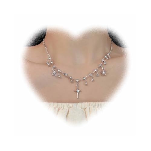 Andiyace Bohemian Stern Kristall Anhänger Halskette Silber Strass Stern Halskette Kette Paving Sternkette Halskette Zircon Anhänger Halskette Glanzkette Halskette Schmuck für Damen und Jugendliche von Andiyace