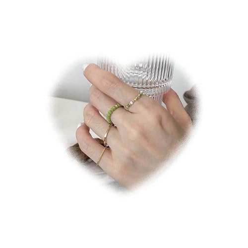 Andiyace Kristallperlen Stretchringe Stretchperlen Stapelringe Edelsteinperlen Ringe Handgemachte Stretchringe Minimalistische Ringe Set Geschenke für Damen und Mädchen (Grün) von Andiyace