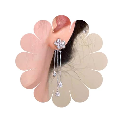Andiyace Teenager Kristall Blume Jacke Ohrringe Bohemian Quaste Kristall Ohrringe Silber Zirkon BlumeOhrringe Glitzernde Hochzeitsohrringe Schmuck Damen Geschenk von Andiyace