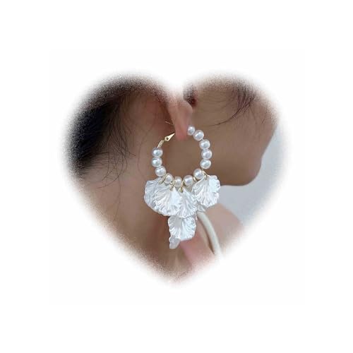 Andiyace Vintage Perlen Ring Ohrringe Damen Perlen MuschelOhrringe Runde PerlenOhrringe Weiße Muschel Drop Ohrringe PerlenOhrringe Teenager Schmuck von Andiyace