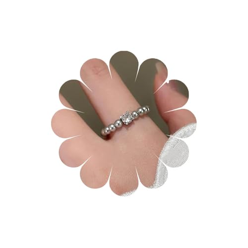 Andiyace Vintage Perlen Stretch Ring Perlen Perlen Stapelbare Ringe Bohemian Kristall Stretch Ring Handgemachte Stapelringe für Schmuck für Damen und Teenager (Grau) von Andiyace