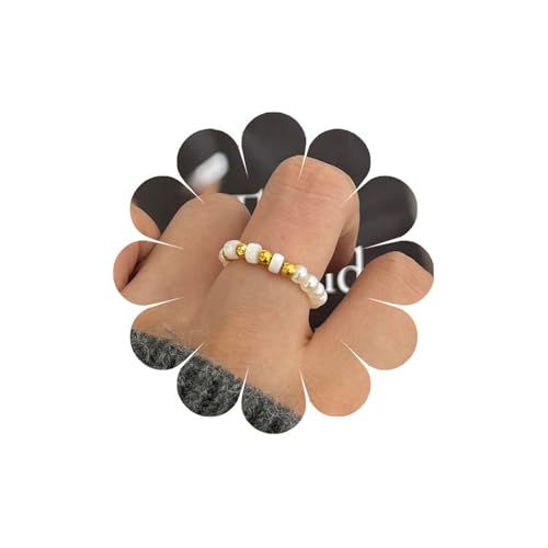 Andiyace Vintage Perlen Stretch Ring Perlen Perlen Stapelbare Ringe Goldperlen Stretch Ring Handgemachte Stapelringe für Schmuck für Damen und Teenager (Stil:D) von Andiyace