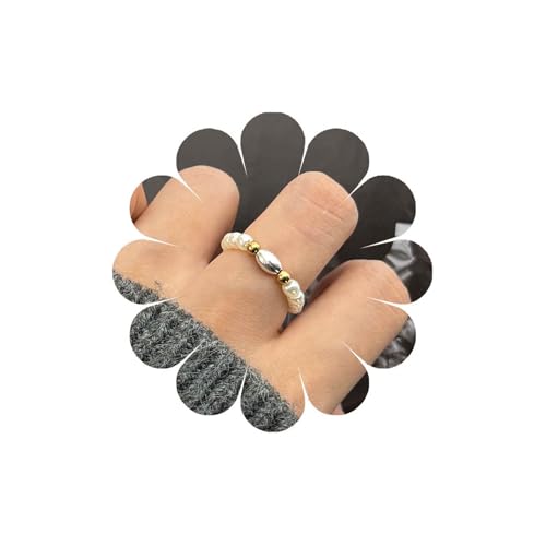 Andiyace Vintage Perlen Stretch Ring Perlen Perlen Stapelbare Ringe Silberperlen Stretch Ring Handgemachte Stapelringe für Schmuck für Damen und Teenager (Stil:C) von Andiyace