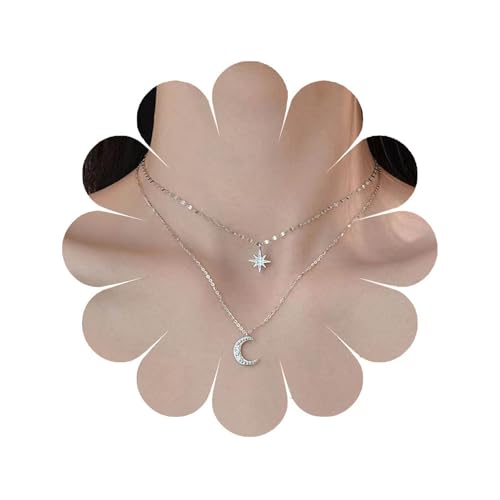 Layered Crystal Moon Halskette Strass Polaris Halskette Kette Halbmond Anhänger Halskette Choker Silber Spitze Kette Halskette Kristall Stern Halskette für Frauen Mädchen Layered Crystal Moon Halskette Strass Polaris Halskette Kette Halbmond Anhänger Halskette Choker Silber Spitze Kette Halskette Kristall Stern Halskette für Frauen Mädchen von Andiyace