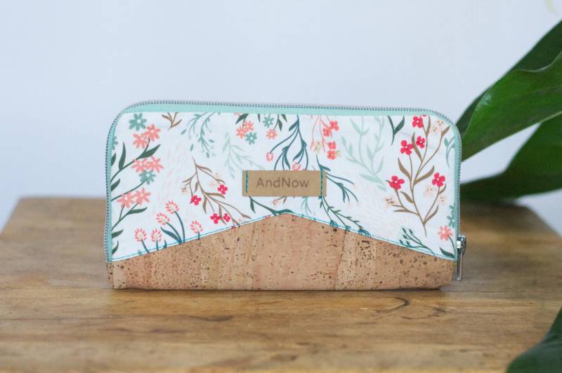 Portemonnaie Geldbeutel Rfid Damen Kork Vegan Mynta Türkis Blumen von AndnowDE