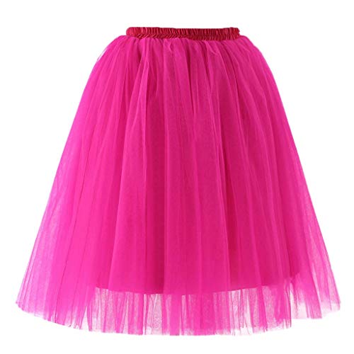 Andouy Damen Tutu Midi Rock Tüll Petticoat Vintage Mesh Plissee Dance Organza Dress-up Prinzessin Größe 36-48(Hot Pink1) von Andouy