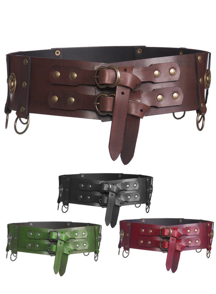 Andracor Ledergürtel Breiter Gürtel - Klingenmeister Breiter Ledergürtel mit zwei Verschlüssen, dekorativen Ringen und Zi von Andracor