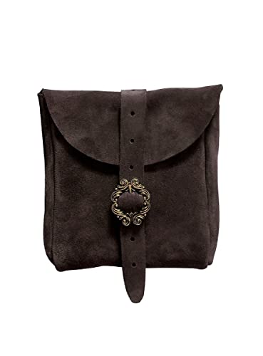Andracor Mittelalter LARP Zubehör kleine Veloursleder Gürteltasche aus echtem Leder - 10 x 10 cm - Dunkelbraun von Andracor
