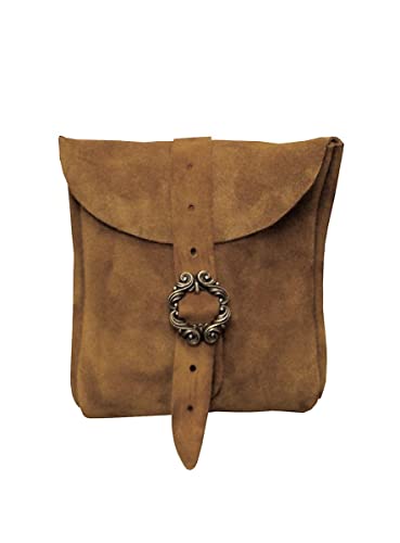 Andracor Mittelalter LARP Zubehör kleine Veloursleder Gürteltasche aus echtem Leder - 10 x 10 cm - Hellbraun von Andracor