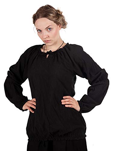 Andracor Mittelalterliche Langarm Bluse mit Schnürkragen (M, Schwarz) von Andracor