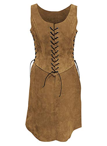 Andracor – Schlichtes Vollbrust Mieder mit Rock - Kurzes Überkleid aus feinem Veloursleder mit Schnürung – für LARP, Mittelalter, Wikinger, Steampunk & Cosplay von Andracor