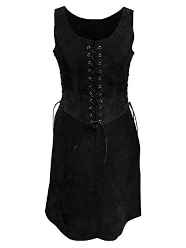 Andracor – Schlichtes Vollbrust Mieder mit Rock - Kurzes Überkleid aus feinem Veloursleder mit Schnürung – für LARP, Mittelalter, Wikinger, Steampunk & Cosplay von Andracor