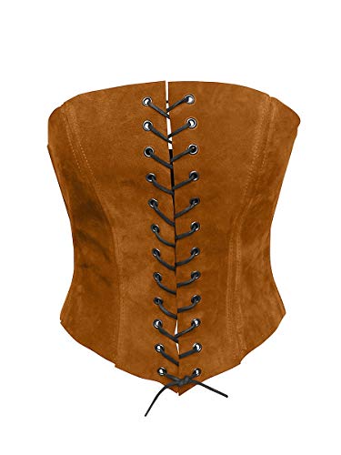 Andracor - Schlichtes Wildleder Mieder - Vollbrust Corsage - Naturbraun XS bis XXL - für LARP, Mittelalter, Steampunk, Wikinger von Andracor