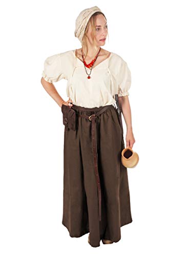 Mittelalter Rock - weit ausgestellt mit Band und Gummizug (M, Braun) von Andracor