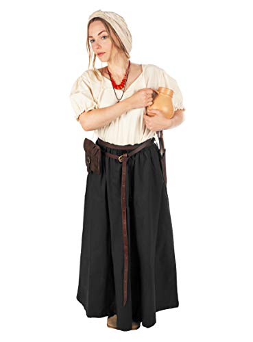 Mittelalter Rock - weit ausgestellt mit Band und Gummizug (M, Schwarz) von Andracor