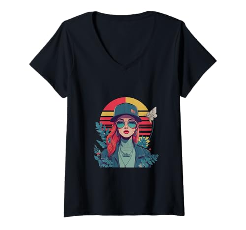 Damen Retro Vibes, Wild Spirit T-Shirt mit V-Ausschnitt Damen Retro Vibes, Wild Spirit T-Shirt mit V-Ausschnitt von AndradaHasu