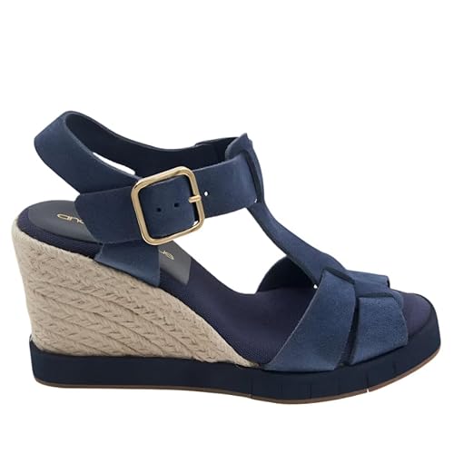 Andre Assous Farami Damen-Sandalen mit Keilabsatz, runder Zehenbereich, leichtes Leder, Espadrille, T-Riemen mit flexibler EVA-Außensohle, Marineblau, 11 Narrow Andre Assous Farami Damen-Sandalen mit Keilabsatz, runder Zehenbereich, leichtes Leder, Espadrille, T-Riemen mit flexibler EVA-Außensohle, Marineblau, 11 Narrow von André Assous