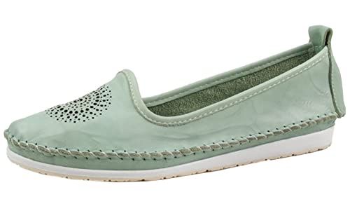 Andrea Conti 0023410 Damen Slipper Ballerina Mokassins Leder, Größe:40 EU, Farbe:Grün von Andrea Conti