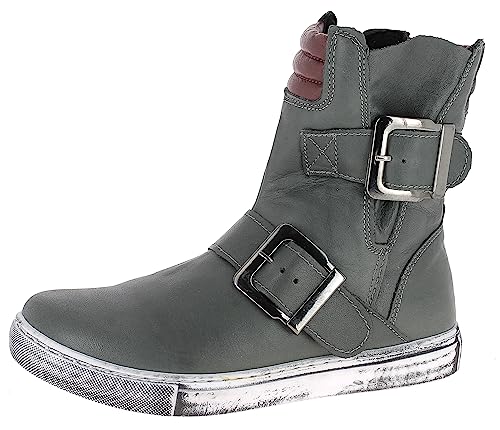 Andrea Conti Damen Stiefelette Leder Biker Boot Riemen Schnalle 0346833, Größe:37 EU, Farbe:Grau von Andrea Conti