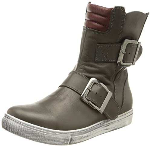 Andrea Conti Damen Stiefelette Leder Biker Boot Riemen Schnalle 0346833, Größe:42 EU, Farbe:Grau von Andrea Conti