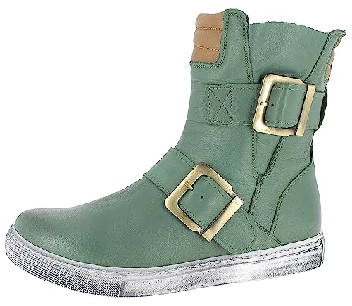 Andrea Conti Damen Stiefelette Leder Biker Boot Riemen Schnalle 0346833, Größe:39 EU, Farbe:Grün von Andrea Conti