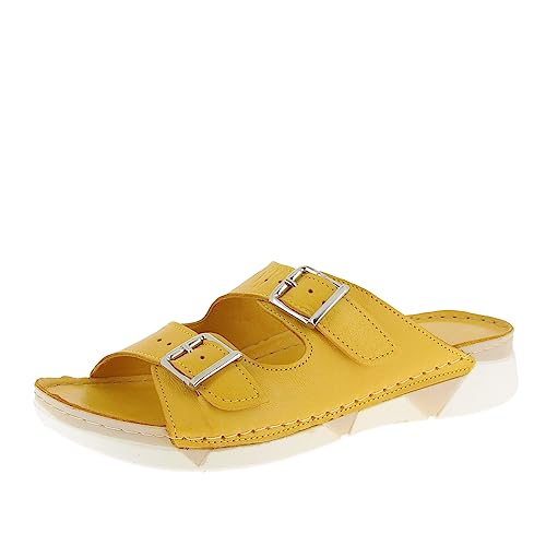 Andrea Conti Damen Pantolette Zwei Riemen Leder sportliche Laufsohle 0521700, Größe:36 EU, Farbe:Gelb Andrea Conti Damen Pantolette Zwei Riemen Leder sportliche Laufsohle 0521700, Größe:36 EU, Farbe:Gelb von Andrea Conti