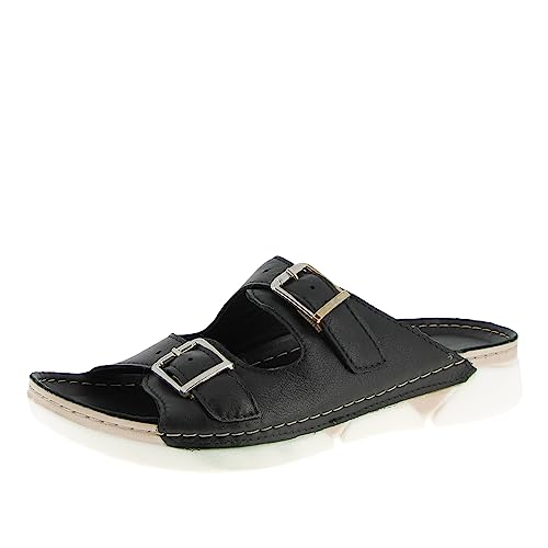 Andrea Conti Damen Pantolette Zwei Riemen Leder sportliche Laufsohle 0521700, Größe:37 EU, Farbe:Schwarz von Andrea Conti