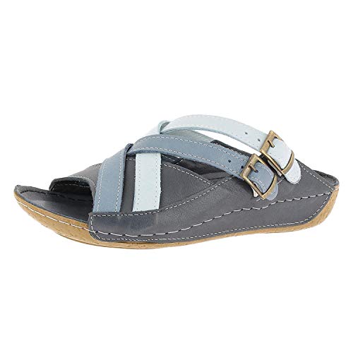 Andrea Conti 771516 Damen Leder Clogs Pantoletten, Größe:37 EU, Farbe:Blau von Andrea Conti