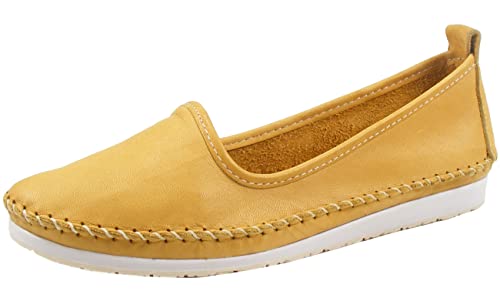 Andrea Conti Damen Mokassin Leder Slipper Ballerina Eyecatcher bequem 0027449, Größe:38 EU, Farbe:Gelb von Andrea Conti