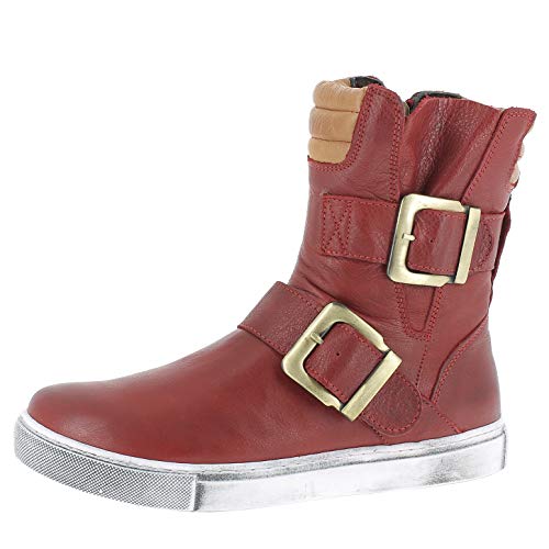 Andrea Conti Damen Stiefelette Leder Boot sportlich Riemen Schnalle 0346833, Größe:37 EU, Farbe:Rot von Andrea Conti