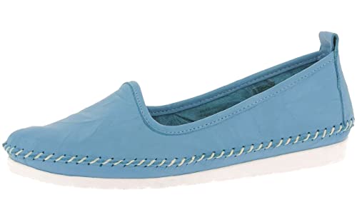 Andrea Conti Damen Ballerina Mokassin Slipper Leder klassisch Schlupf 0027449, Größe:37 EU, Farbe:Blau von Andrea Conti