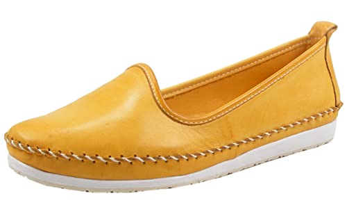 Andrea Conti Damen Ballerina Mokassin Slipper Leder klassisch Schlupf 0027449, Größe:40 EU, Farbe:Gelb von Andrea Conti