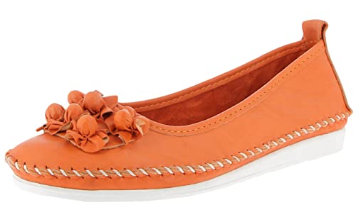 Andrea Conti Damen Ballerina Slipper softes Leder Keilabsatz bequem 0027987, Größe:39 EU, Farbe:Orange von Andrea Conti