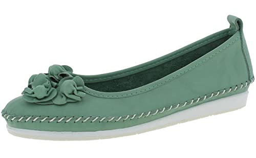 Andrea Conti Damen Ballerina Slipper softes Leder Keilabsatz bequem 0027987, Größe:41 EU, Farbe:Grün von Andrea Conti