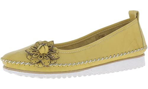 Andrea Conti Damen Ballerina bequem Leder Blume Applikation 0023645, Größe:41 EU, Farbe:Gelb von Andrea Conti