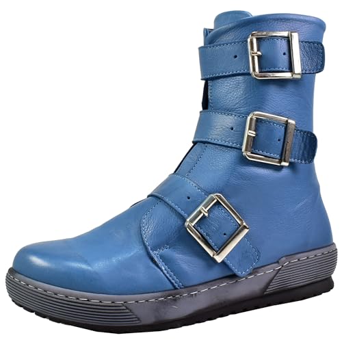 Andrea Conti Damen Stiefelette Biker Boot DREI Riemen Schnalle sportlich 0066009, Größe:39 EU, Farbe:Blau von Andrea Conti