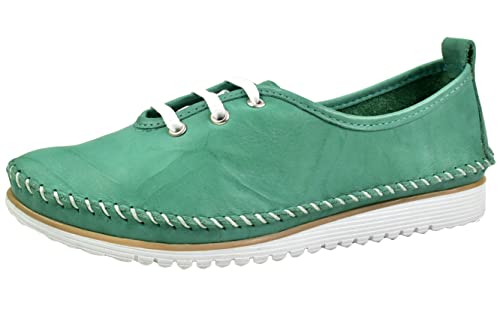 Andrea Conti Damen Leder Schnürschuh Halbschuh Keilabsatz Farbstreifen 0023626, Größe:38 EU, Farbe:Grün von Andrea Conti