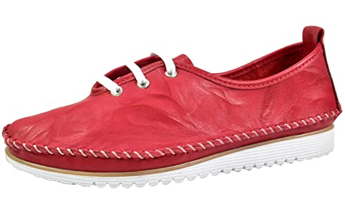 Andrea Conti Damen Leder Sportiver Schnürschuh lässig Halbschuh bequem 0023626, Größe:41 EU, Farbe:Rot von Andrea Conti