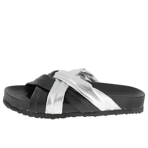 Andrea Conti Damen Pantolette Flacher Slipper, schwarz/Silber, 39 EU Andrea Conti Damen Pantolette Flacher Slipper, schwarz/Silber, 39 EU von Andrea Conti