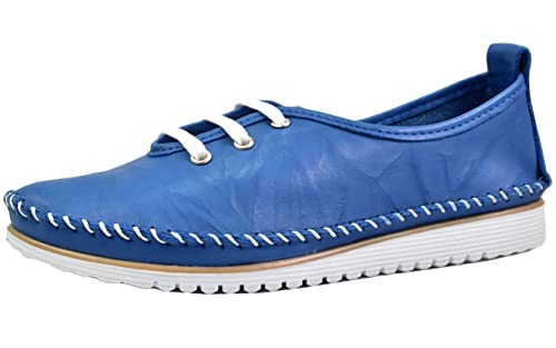 Andrea Conti Damen Leder Schnürschuh Halbschuh Keilabsatz Farbstreifen 0023626, Größe:38 EU, Farbe:Blau von Andrea Conti
