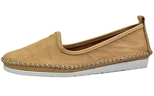 Andrea Conti Damen Mokassins Leder Ballerina Casual bequem kombistark 0027449, Größe:38 EU, Farbe:Beige von Andrea Conti