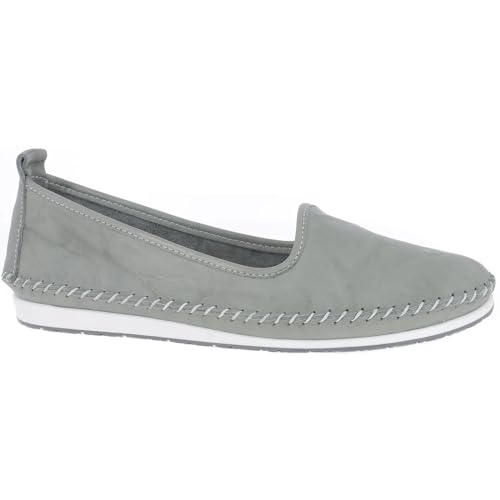 Andrea Conti Damen Mokassin Leder Slipper Ballerina Eyecatcher bequem 0027449, Größe:38 EU, Farbe:Grau von Andrea Conti