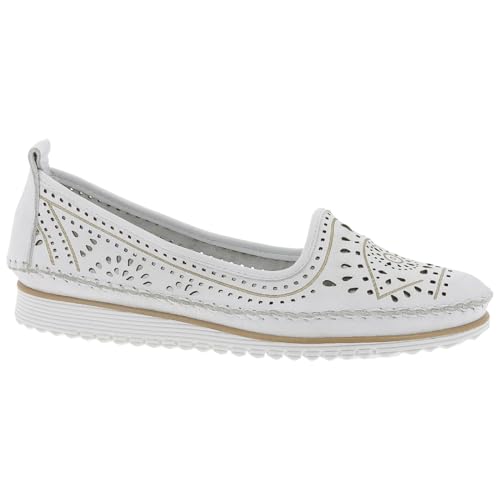 Andrea Conti Damen Slipper Leder Florale Cutouts Keilabsatz mit Streifen 0021712, Größe:38 EU, Farbe:Weiß von Andrea Conti