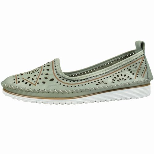 Andrea Conti Damen Slipper Leder Florale Cutouts Keilabsatz mit Streifen 0021712, Größe:39 EU, Farbe:Grün Andrea Conti Damen Slipper Leder Florale Cutouts Keilabsatz mit Streifen 0021712, Größe:39 EU, Farbe:Grün von Andrea Conti