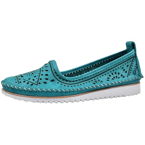 Andrea Conti Damen Slipper Leder Florale Cutouts Keilabsatz mit Streifen 0021712, Größe:41 EU, Farbe:Blau von Andrea Conti