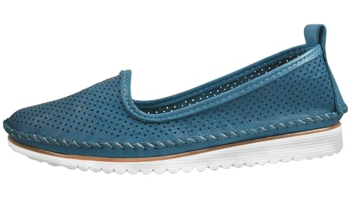 Andrea Conti Damen Slipper Leder Klassische Form mit luftigen Löchern 0021714, Größe:38 EU, Farbe:Blau von Andrea Conti