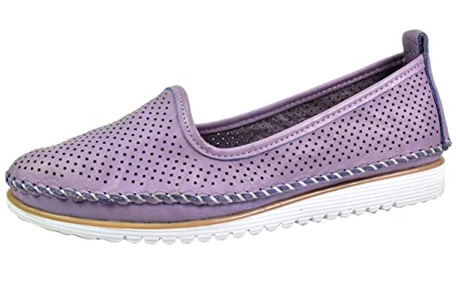 Andrea Conti Damen Slipper Leder Klassische Form mit luftigen Löchern 0021714, Größe:38 EU, Farbe:Lila von Andrea Conti