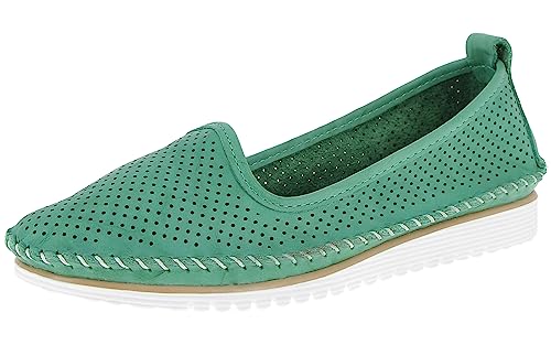 Andrea Conti Damen Slipper Leder Klassische Form mit luftigen Löchern 0021714, Größe:40 EU, Farbe:Grün von Andrea Conti