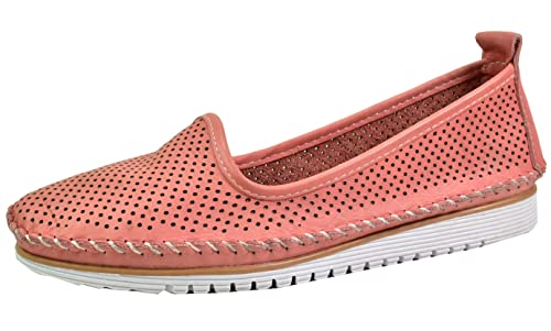 Andrea Conti Damen Slipper Leder Klassische Form mit luftigen Löchern 0021714, Größe:42 EU, Farbe:Rosa von Andrea Conti